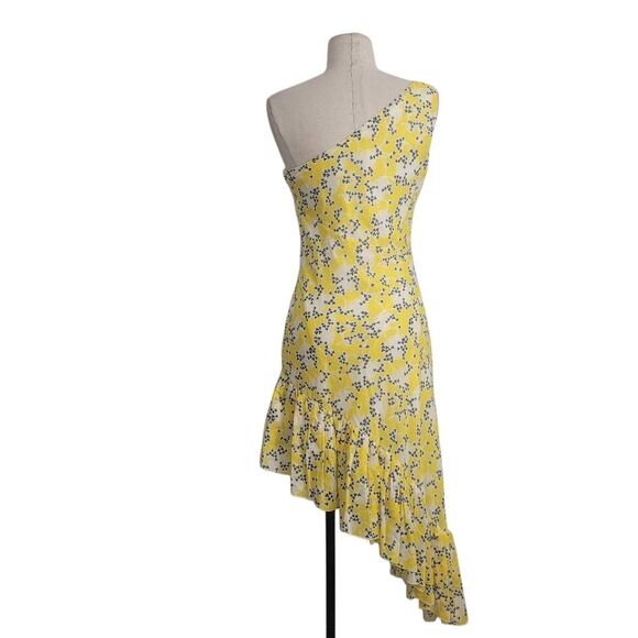 Paul & Joe Yellow Floral One Shoulder Ruffle Asymmetrical Dress Sz 42 US 10 - Picture 3 of 10